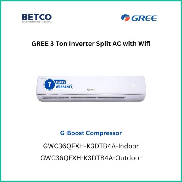 Gree 3 Ton Inverter Split AC with WiFi and G-Boost Compressor for energy-efficient cooling in large spaces