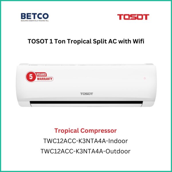 TOSOT 1 Ton Tropical Split AC with WiFi – energy-efficient air conditioner with tropical compressor for high-performance cooling