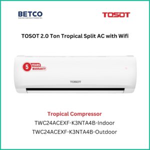 Tosot 2 Ton Tropical Split AC with Wi-Fi, designed for tropical climates, wall-mounted air conditioner