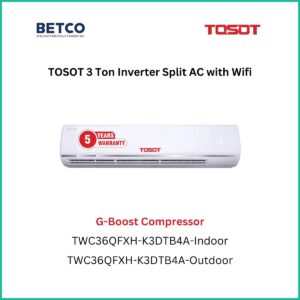 Tosot 3 Ton Inverter Split AC with WiFi and G-Boost Compressor, perfect for large spaces with energy-efficient cooling.